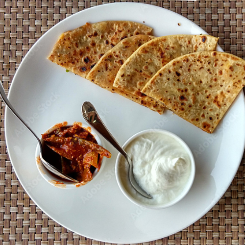 Plain paratha ( with curd and pickle)